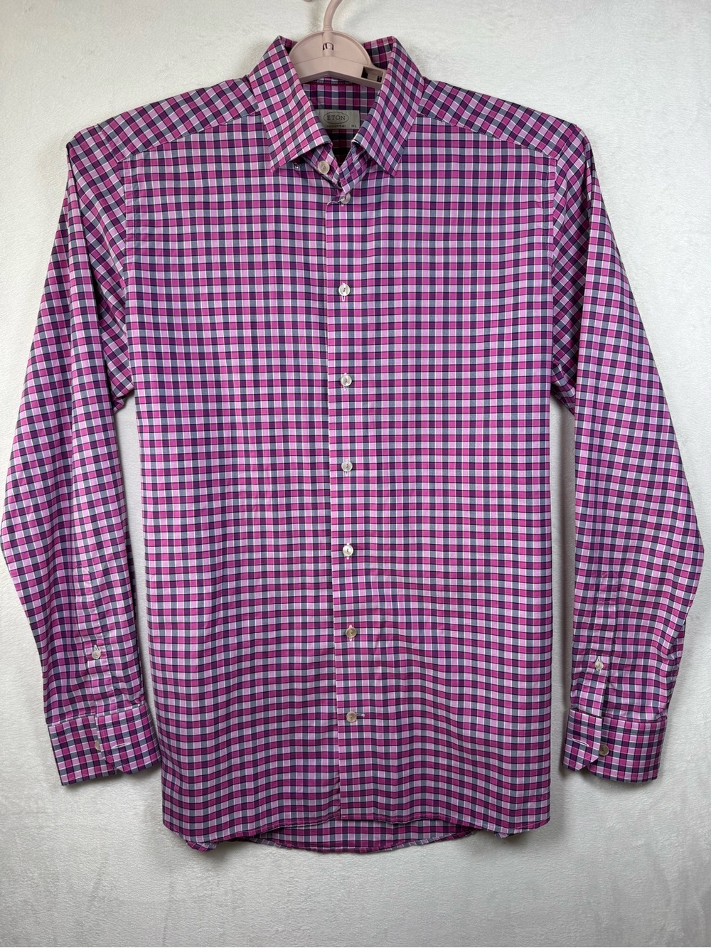 Eton Men’s Pink & Purple Checked Cotton Dress Shirt 16.5